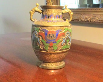 Cloisonné Vase Handles Blue Green 6 Inches Tall Japan