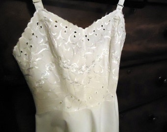 Miss Elaine Unique Fitted Slip Nightgown with Side Zipper and Crochet Eyelet Bodice