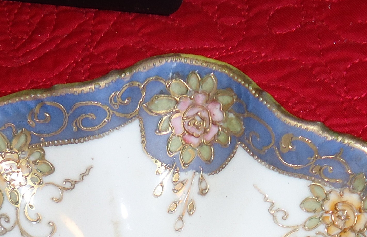 Nippon Moriage Style Porcelain Dish with Raised Gold Work and Etsy