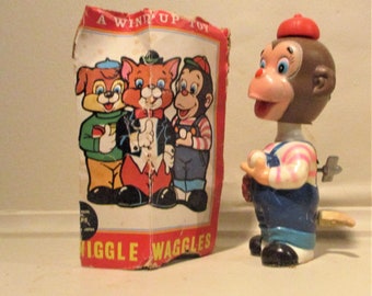Wiggle Waggle Monkey Vintage Wind up Toy Alps Made in Japan