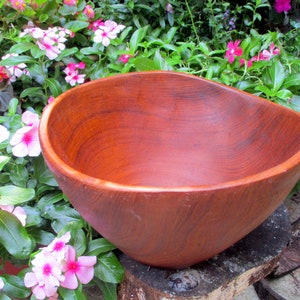 Wooden Bowl Hand Carved Turned Primitive Rustic Bowl One Piece Figured Grain Large