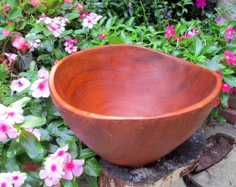 Wooden Bowl Hand Carved Turned Primitive Rustic Bowl One Piece Figured Grain Large