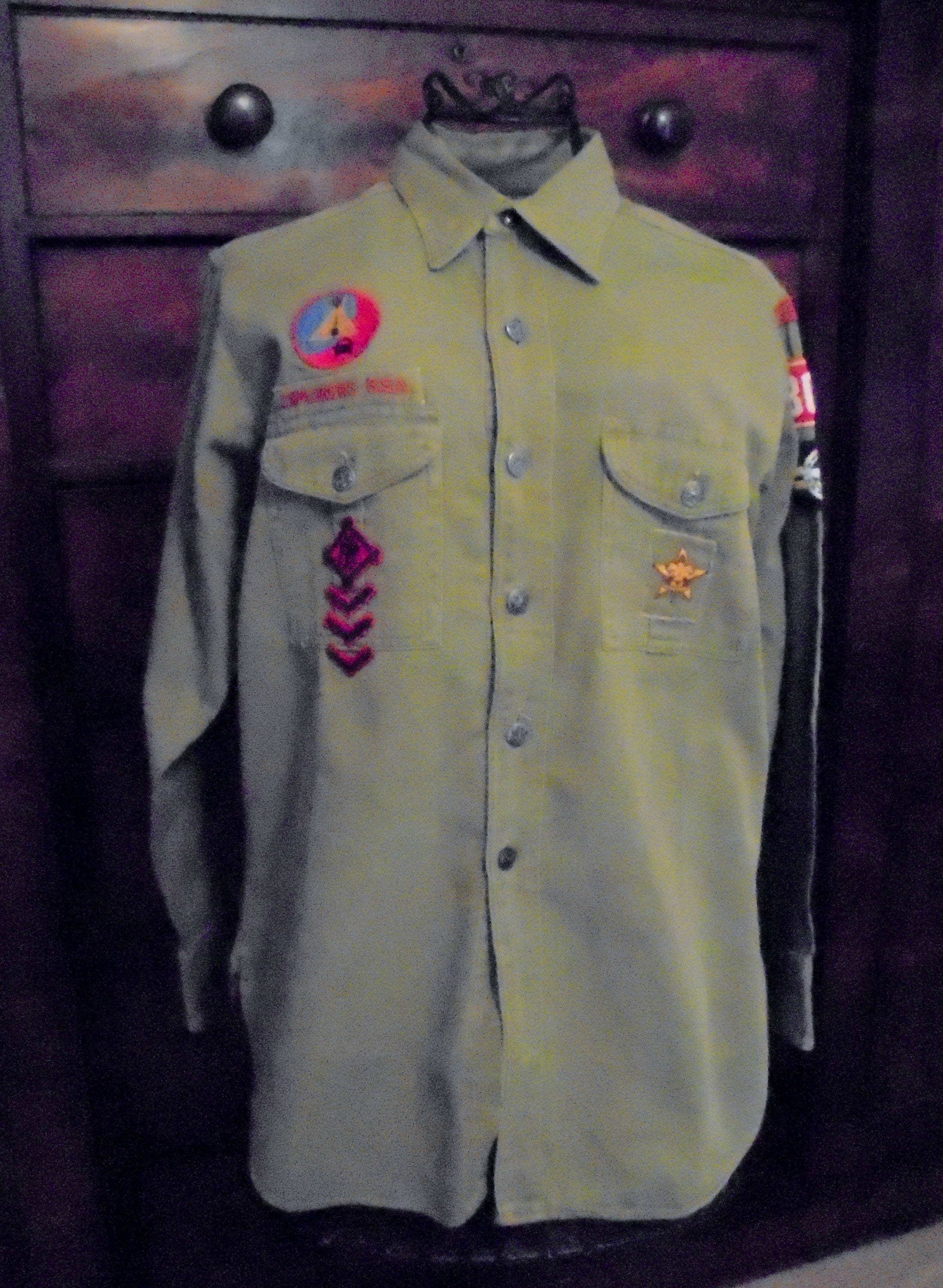 PheasantRunAntiques Boy Scout Uniform Shirt 1940's Sea Scouts Universal Explorer Aviation Patch Senior Crew Deputy Y Leader Rolled Edge Star