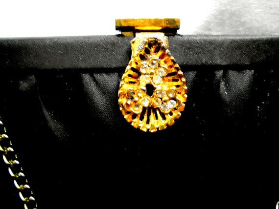 Andre Black Satin Clutch Purse Gold Rhinestone Cl… - image 3