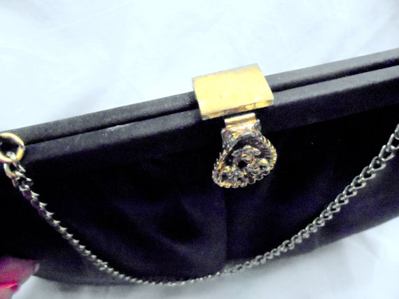 Andre Black Satin Clutch Purse Gold Rhinestone Cl… - image 4