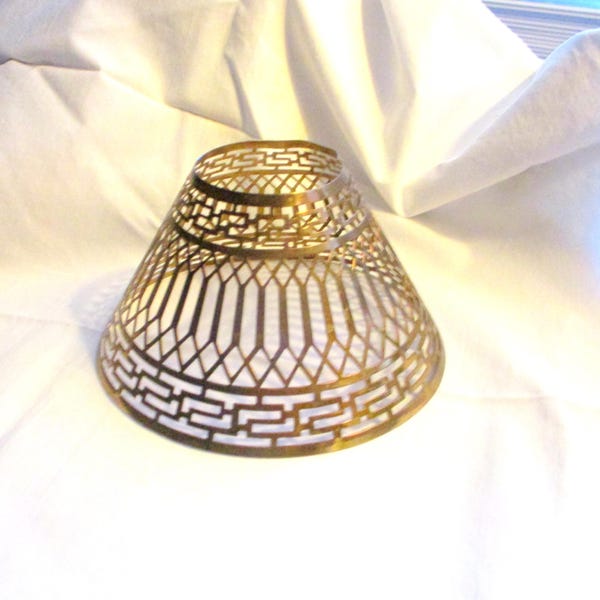 Art Deco Brass  Reticulated Pierced Candle Lamp Shade 2 Available