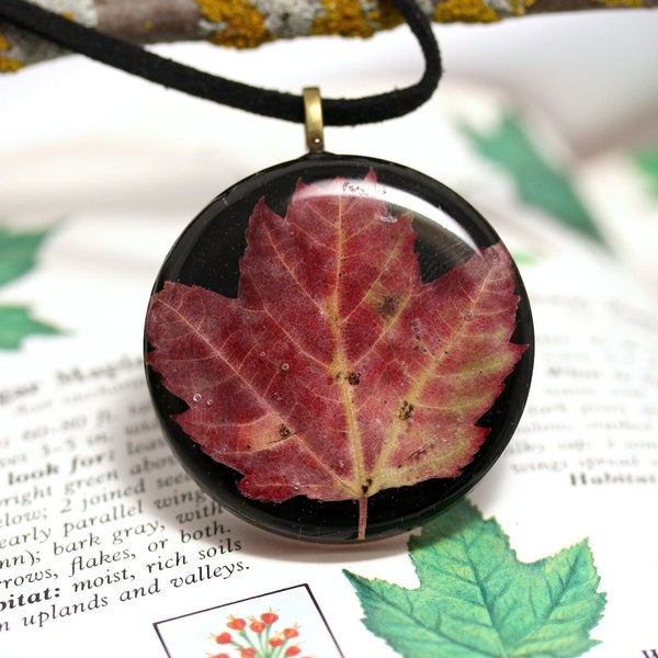 Vermont Maple Leaf Resin Pendant, Autumn Fall Real Pressed Botanicals Necklace, Nature Lover Gift, Botanical Nature Minimalist Tree Jewelry
