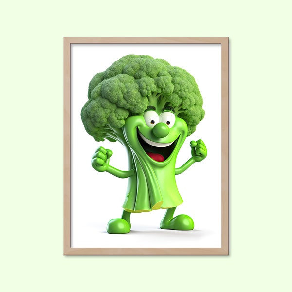 Fun Broccoli Character Digital Download Fun Wall Art Vegetable Character Download Broccoli Vegetable Cartoon Character Gardening Gift