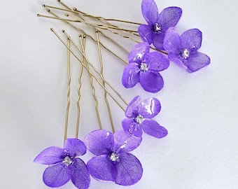 Purple Bridal Hydrangea Hair Pins - Dried Hydrangea Flower Hair Clip - Dried Flower Resin Hairpin - Wedding hair accessories - Headpiece