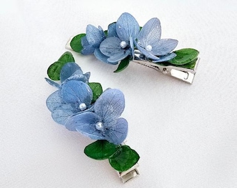 Elegant Hydrangean Dried Flower Hairclips - Blue Hydrangea Hair clip - Resin Hairclip - Bridal Hair accessories - Real Flower Hair pins