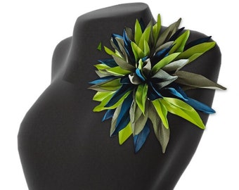 Clip de pelo de broche de flor verde grande, alfileres de hombro florales hechos a mano, broche de flor grande para mujer, accesorios de traje de fiesta de fiesta de barrette verde grande