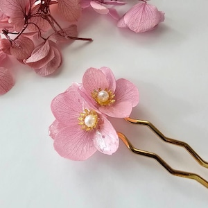 Pink Hydrangea Dried Hairpin - Hydrangea Resin Flower Hair Pin - Preserved Flower hair accessories - Bridal Headpiece - Wedding Hair Pin