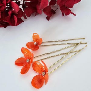 Orange Bridal Hydrangea Hair Pins - Preserved Hydrangea Flower Hair Clip - Dried Flower Resin Hairpin - Wedding hair accessories - Headpiece