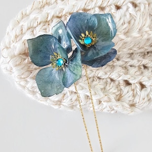 Blue Hydrangea Dried Hairpin - Hydrangea Resin Flower Hair Pin - Preserved Flower hair accessories - Bridal Headpiece - Wedding Hair Pin
