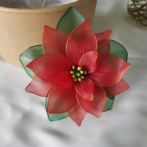 Poinsettia Flower Hair Clip - Poinsettia Hair Comb - Red 