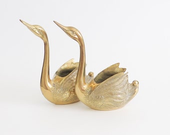 Planter Bird Patina Container Feathers Brass Swan Made in Korea Etched
