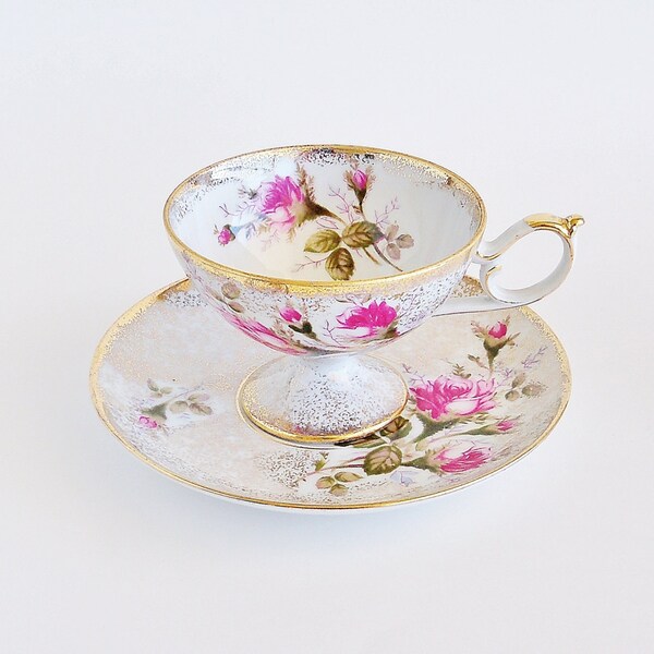 ROYAL HALSEY Gilded Rose Tea Cup and Saucer