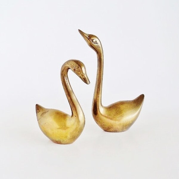 Elegant Brass Swan Pair