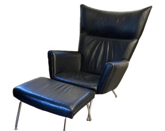 Vintage Modern Black Butterfly Leather Lounge Chair and Ottoman