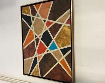 Mid Century Vintage Signed Geometric Original Painting by Milt Surrey