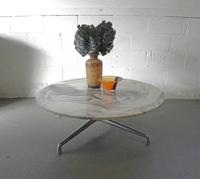 MCM Mid Century Vintage White Faux Marble Coffee Table with Etsy