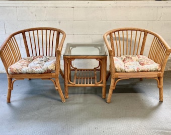 Vintage Set Rattan Chairs and Matching Table