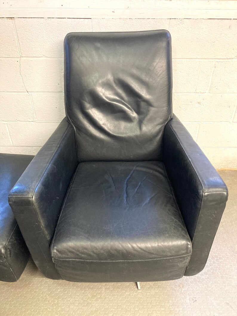 Vintage Mid Century Italian Leather Chair With Ottoman Etsy