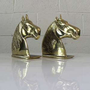 Vintage Brass Horse Head Bookends - A Pair