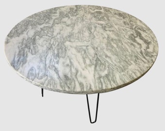 Vintage Mid-Century 32" Round White Italian Marble Coffee Table