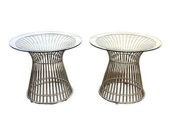 Pair of Artistica Platner Style Modern Contemporary Glass and Chrome End Tables