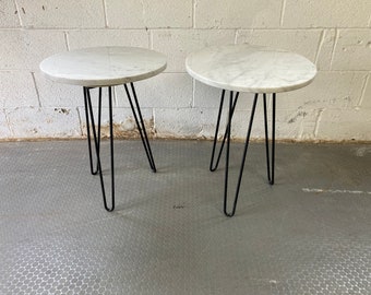 Vintage mid century white marble end tables