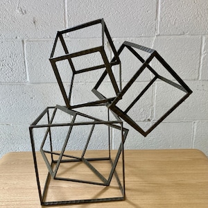 Geometric Abstract Cube Modern Metal Sculpture