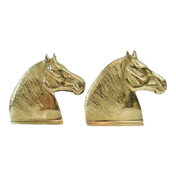 Vintage Pair of Large Brass Horse Bookends, Brass Horse Head