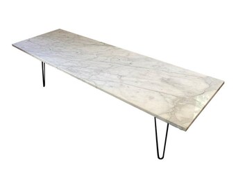 Vintage Mid Century 60" White Rectangle Italian Marble Coffee Table Hairpin Legs