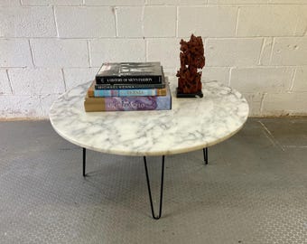 Vintage Mid Century Italian White 36" Round Marble Coffee Table