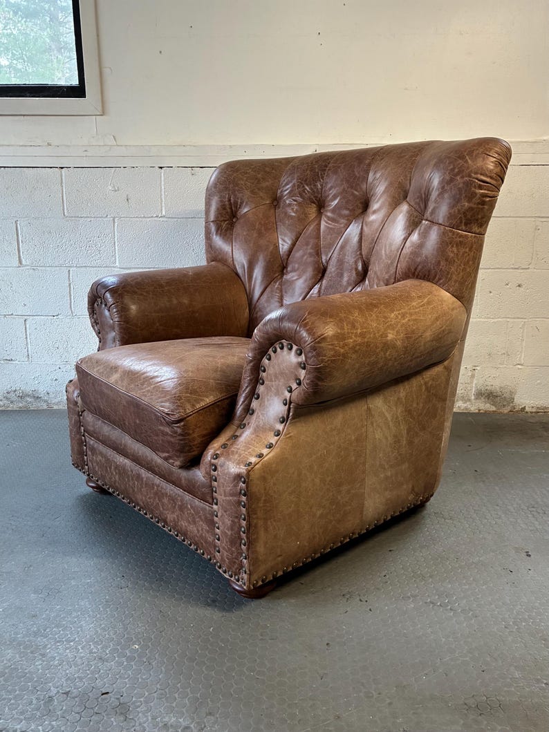 Vintage Leather Library Lounge Chair - Etsy