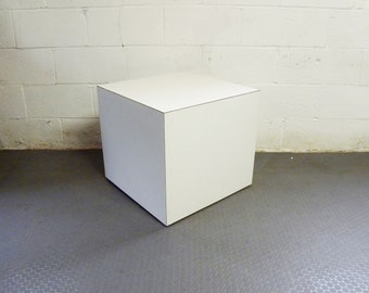 Mid Century Retro Modern Square Cube Accent White End Table Nightstand