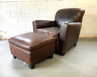 Vintage Mitchell Gold Leather Lounge Chair and Ottoman