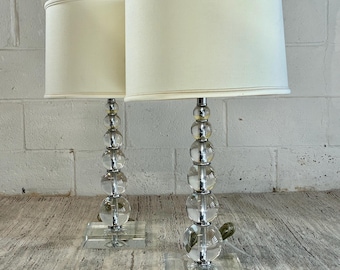 Vintage Heavy Stacked Glass Ball Table Lamps – Hollywood Regency MCM Sculptural Lighting Set