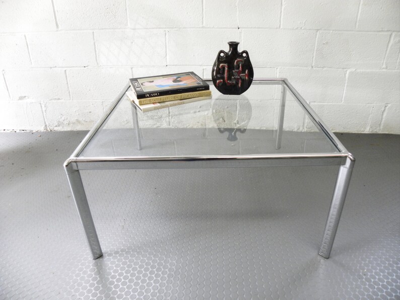 Vintage Mid Century Modern Chrome And Glass Table Coffee Great Condition - Vintage Mid Century Glass Coffee Table Vintage Mid Century Modern Chrome And Glass Table Coffee Great Condition - Vintage Mid Century Glass Coffee Table