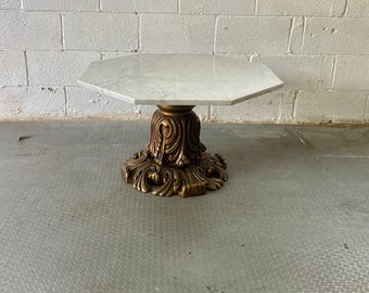 Vintage Mid Century White Octagon Marble Coffee Table with Ornate Gold Base