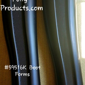 May include: Two black boot forms with a textured surface. The forms are labeled "#59516K Boot Forms" and "Polly-Products.com".