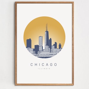 Chicago Skyline Poster, Travel Destination Art Poster, Chicago Poster, Chicago Travel Print, Chicago Wall Art, Custom Chicago Art Print