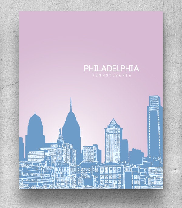 Philadelphia Skyline, Home Office Art Poster, Philly City Print, Philadelphia City wall art, Custom Color Art Print, Custom Travel Print