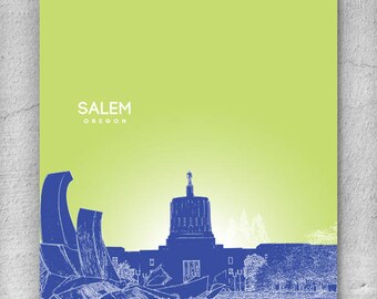 Office Art Poster / Salem Oregon Skyline Art Poster / Any City or Landmark