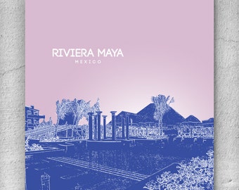 Riviera Maya Mexico Skyline Art Poster / Home, Office, Nursery Art Poster / Any City or Landmark