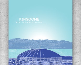 Office Decor Wall Poster / Kingdome Seattle Washington Skyline Poster / Any City or Landmark