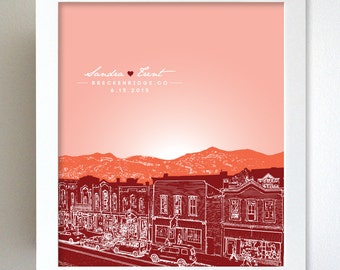 Personalized Anniversary Gift / Breckenridge Colorado City Skyline / 8x10 Poster Print Art - Any city or location