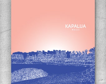 Kapalua Maui Hawaii Skyline Poster / Home, Office or Nursery Wall Art Poster / Any City or Landmark