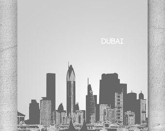 Dubai United Arab Emirates Skyline Poster / Destination Travel Art Poster / Any City or Landmark